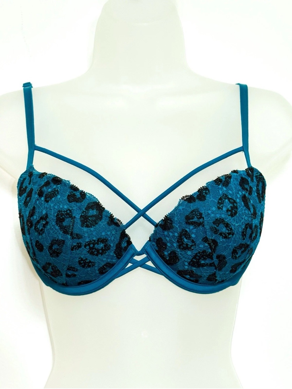 34 C Victoria Secret Women’s Emerald Blue Bra Gorgeous Push Up Add 1 Size